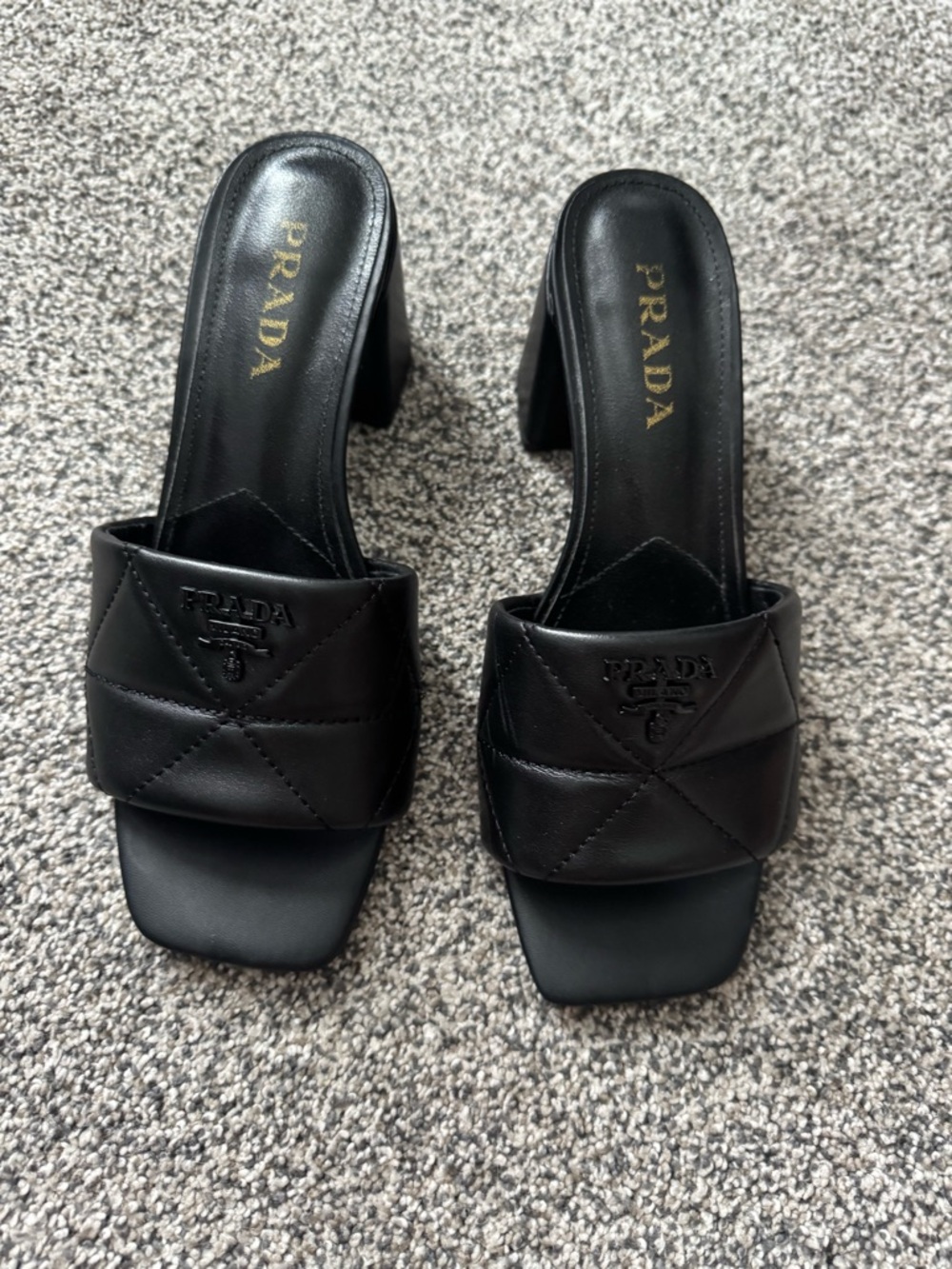 Prada Black Quilted Leather Slide Heel Mules